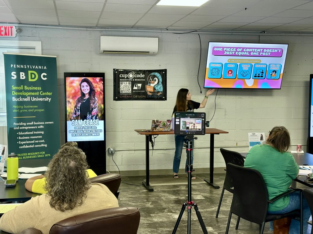 Sam Cease preseting at Business Bytes and Brews